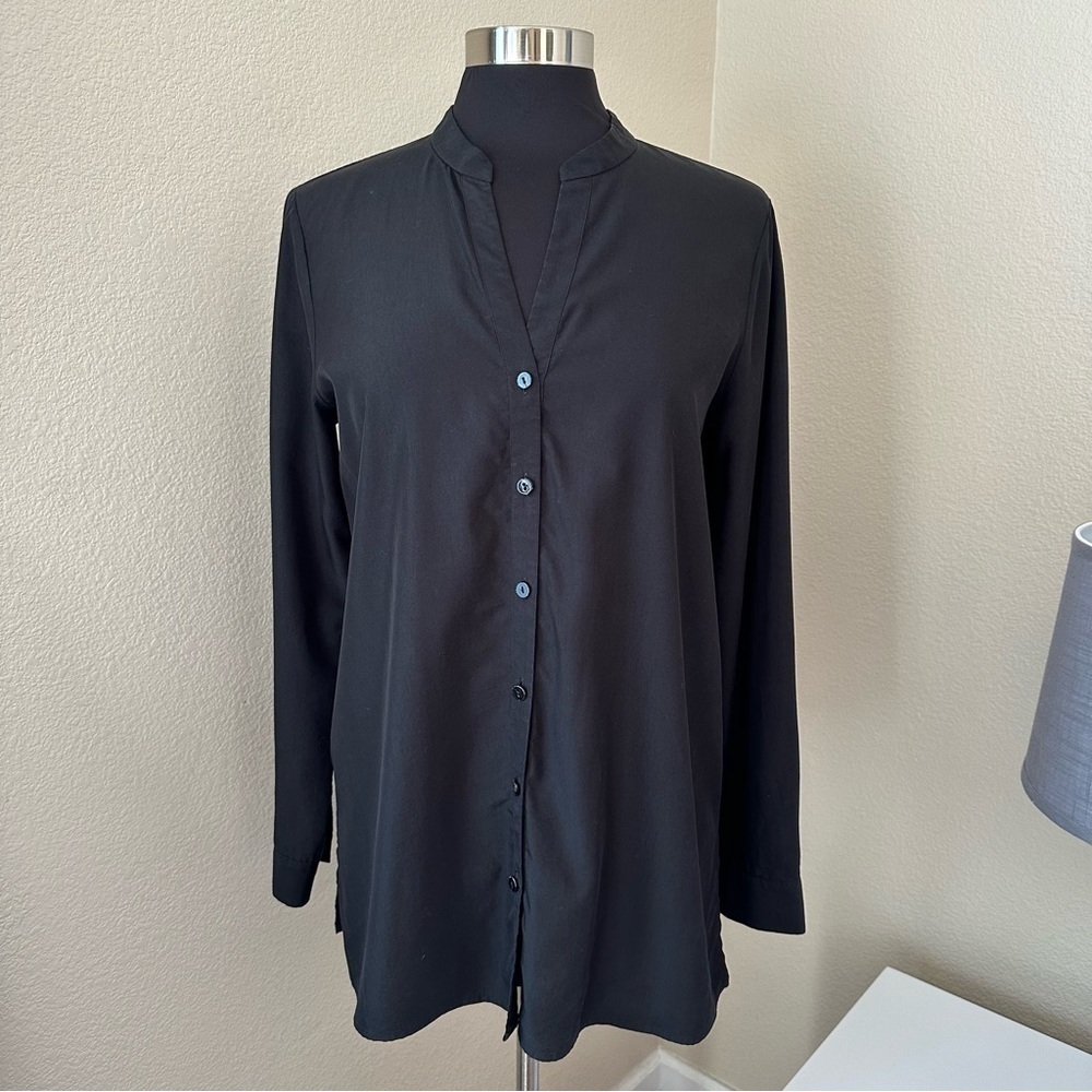 Eileen Fisher Black Button Down Long Sleeve Shirt Size S